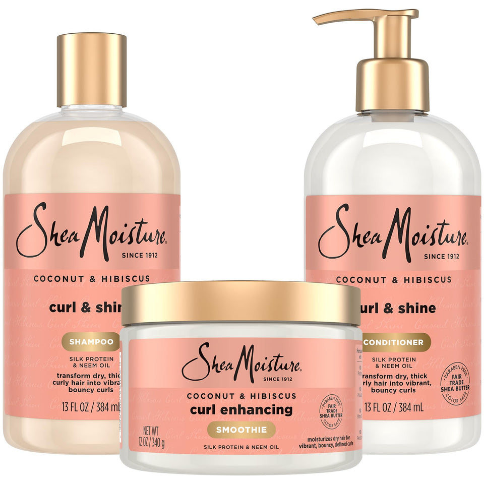 SheaMoisture front packaging showing the curl care trio and benefits