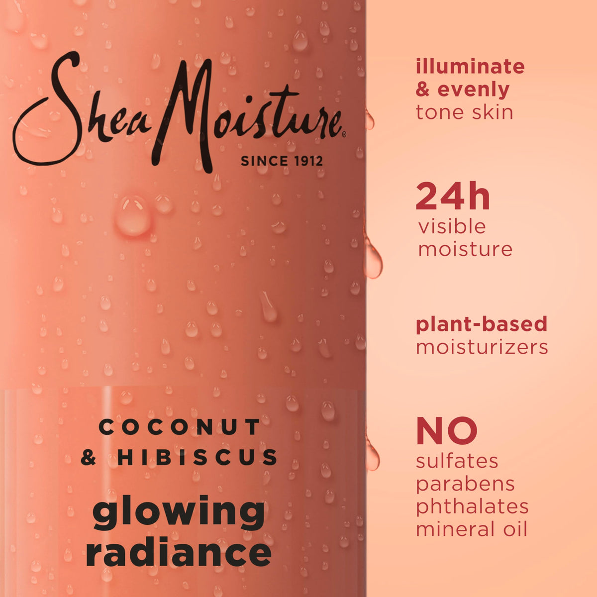 SheaMoisture pump dispensing body wash into hand, highlights easy application