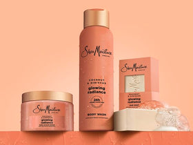 SheaMoisture scrub in shower lifestyle scene showing hydrated, glowing skin