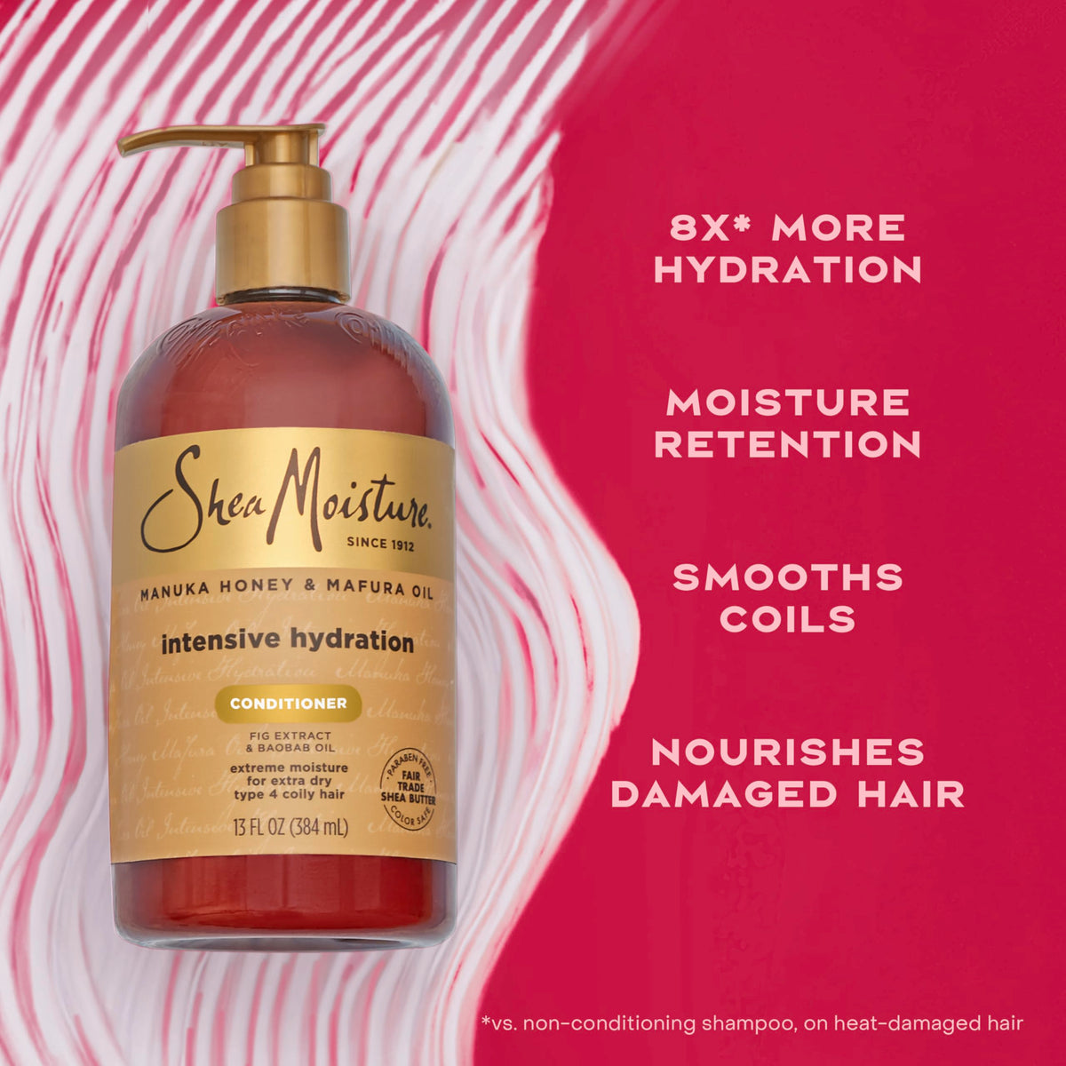 SheaMoisture 13 oz bottle in hand illustrating actual product size