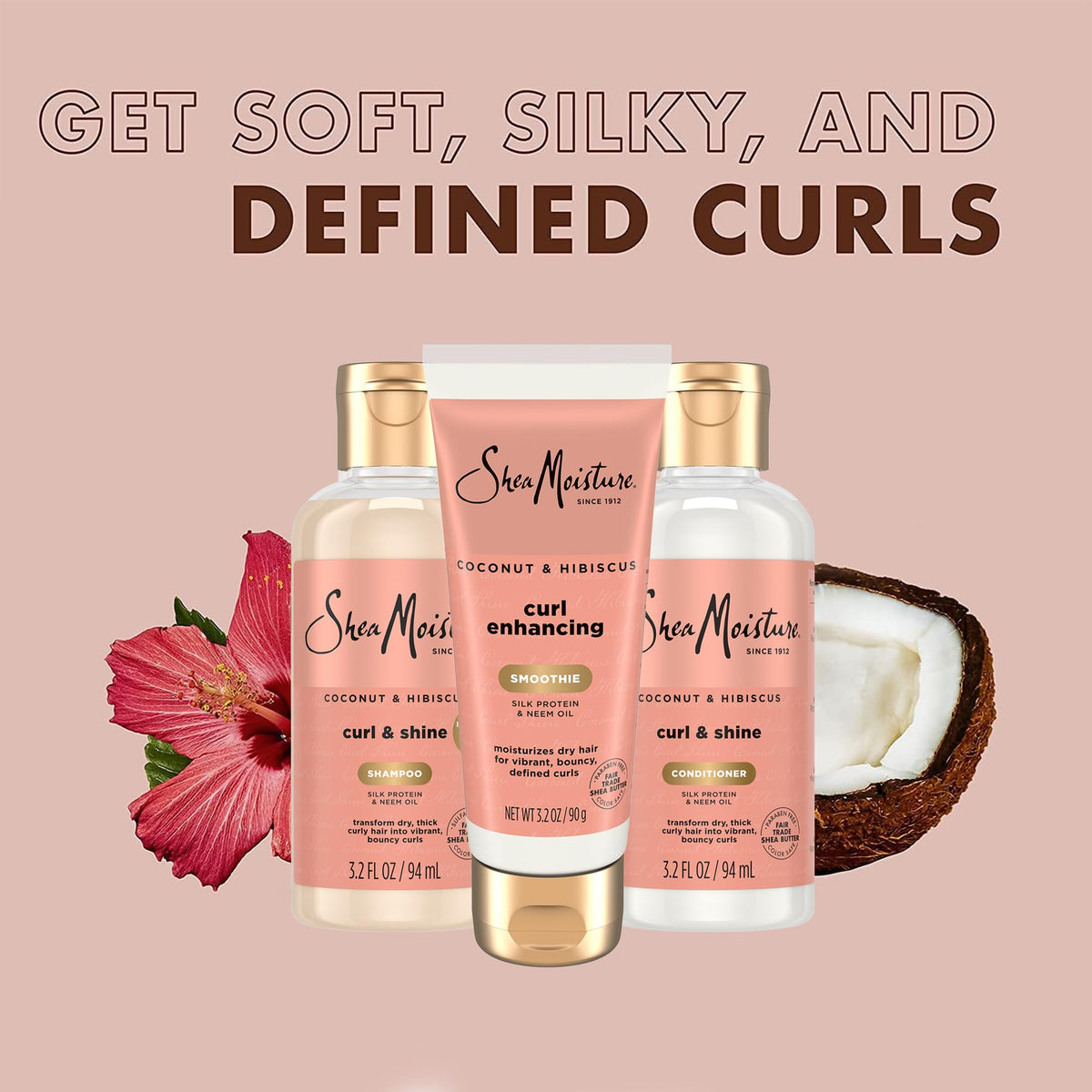 SheaMoisture curl enhancing smoothie being dispensed highlighting easy styling control