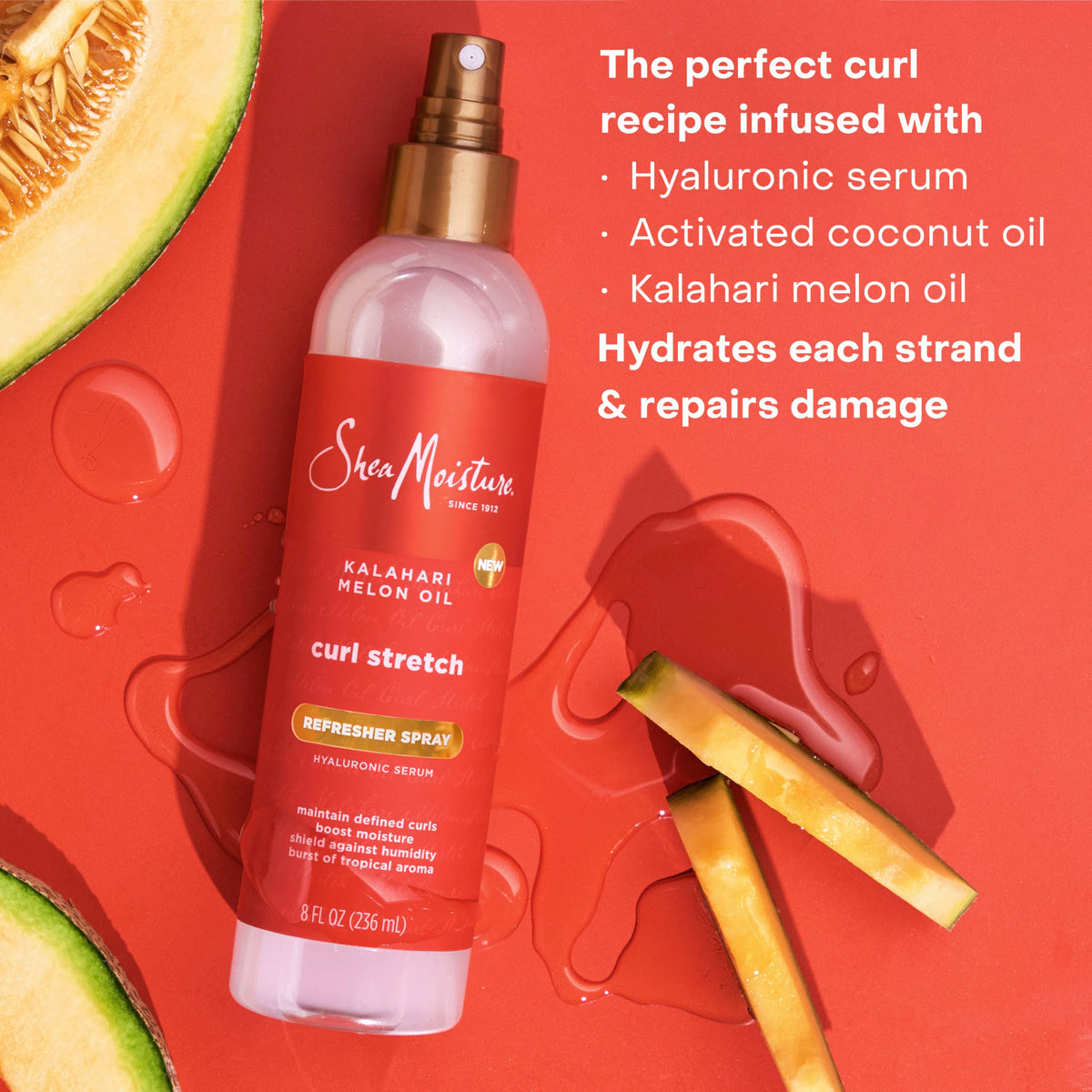 SheaMoisture misting on curly hair demonstrating quick refresh