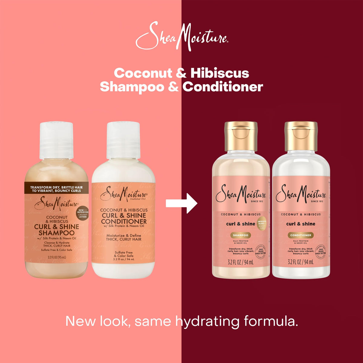 SheaMoisture model with defined curls after use demonstrating shine and frizz control