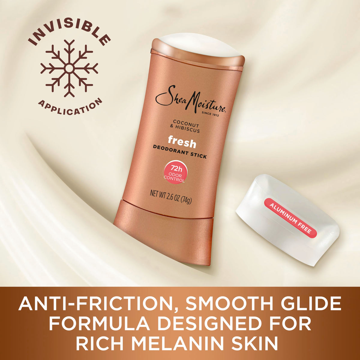 Applying SheaMoisture deodorant stick demonstrating easy, no-residue protection