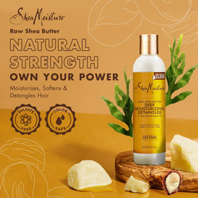 SheaMoisture detangler being applied to wet hair to ease tangles and combing