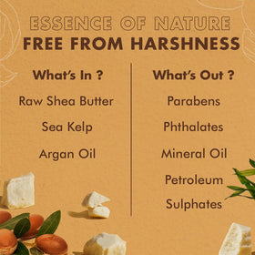 SheaMoisture product label close-up showing raw shea butter, sea kelp, argan