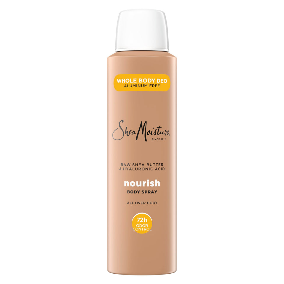 SheaMoisture front can showing label and signature fragrance, promotes lasting odor control