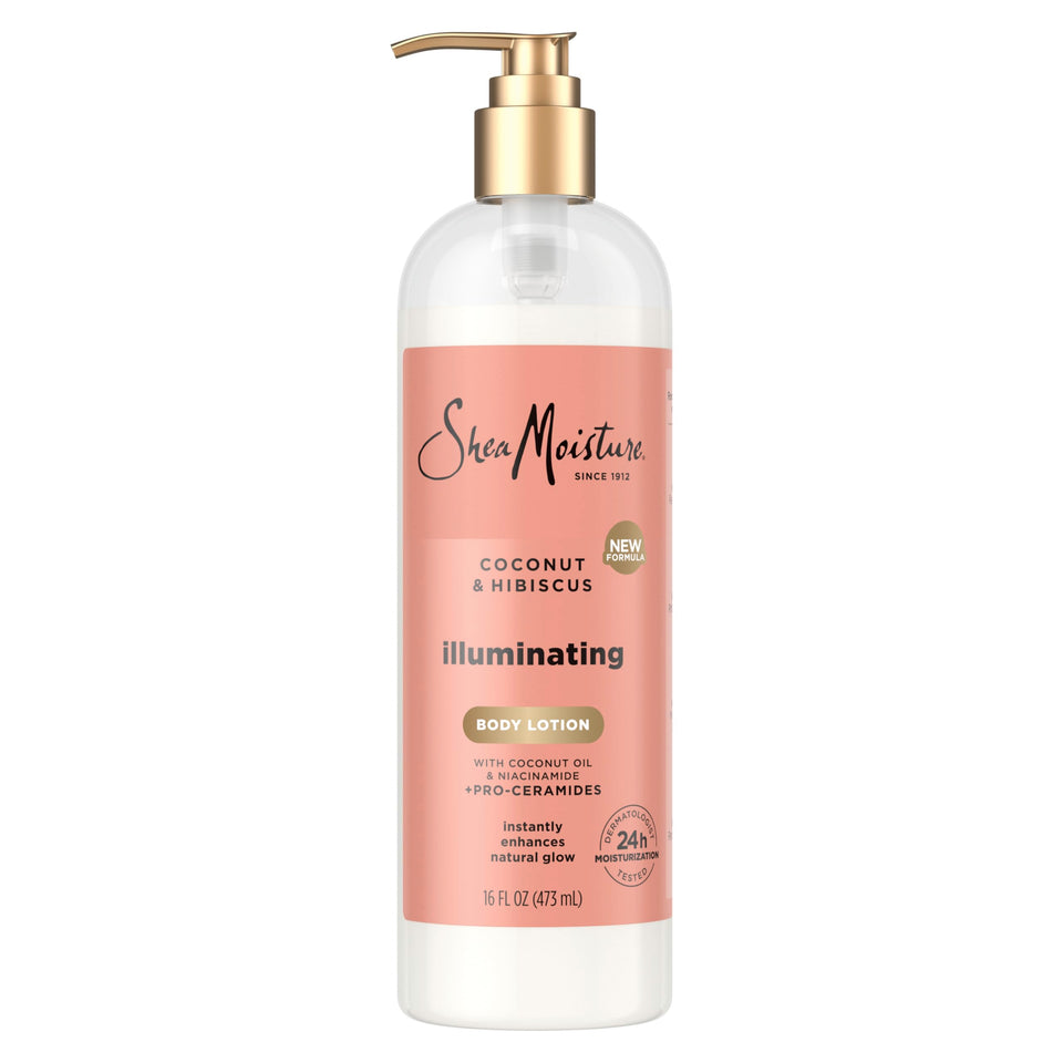 SheaMoisture front packaging 16 oz bottle showing label and pump for easy application
