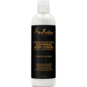 SheaMoisture front packaging showing African Black Soap lotion benefits