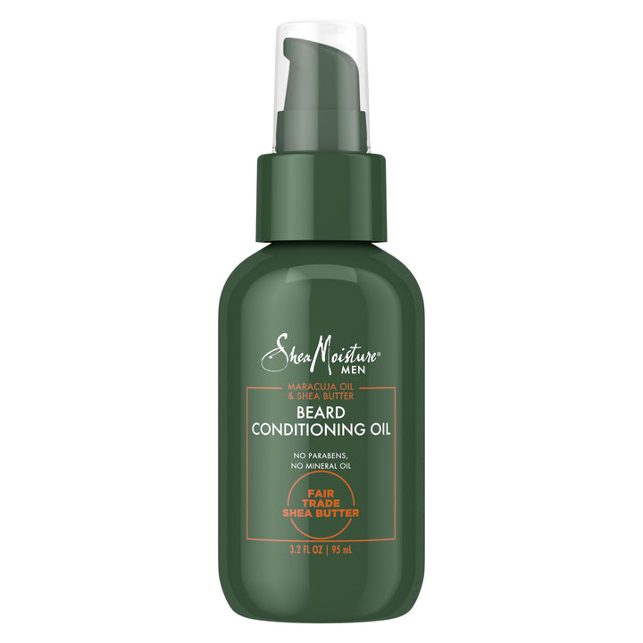 SheaMoisture front packaging showing beard oil bottle and branding benefits