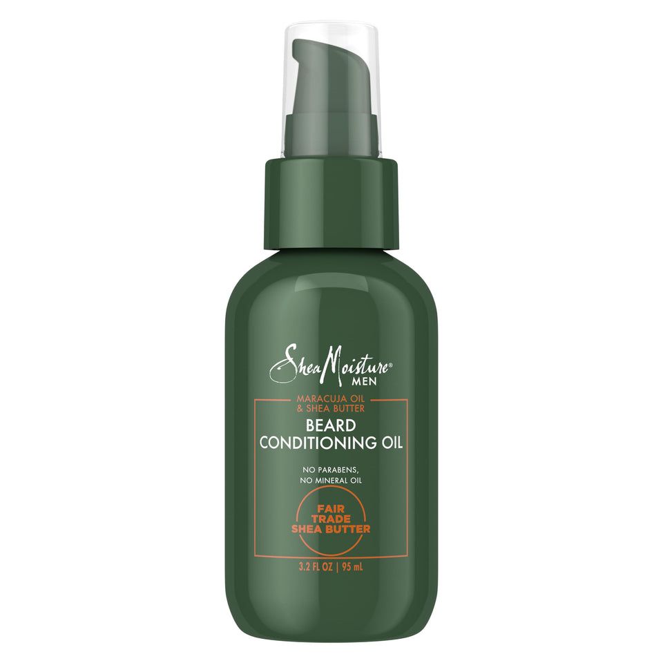 SheaMoisture front packaging showing beard oil bottle and branding benefits