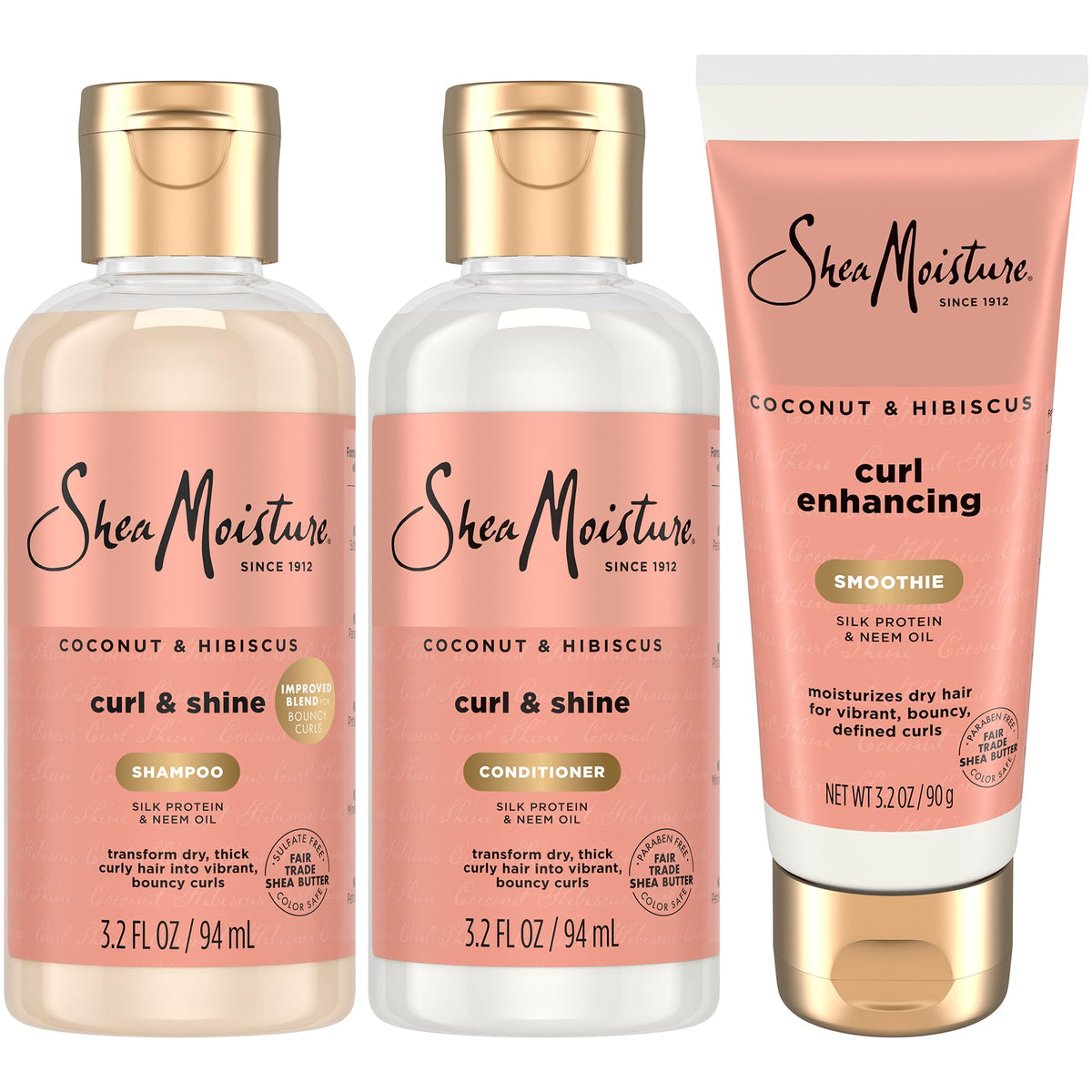 SheaMoisture front packaging of coconut hibiscus travel bundle showing compact bottles and scent
