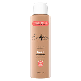 SheaMoisture front packaging showing Coconut & Hibiscus scent benefit of long-lasting freshness