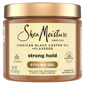 SheaMoisture front jar view showing label and 15oz size with clear hold benefits