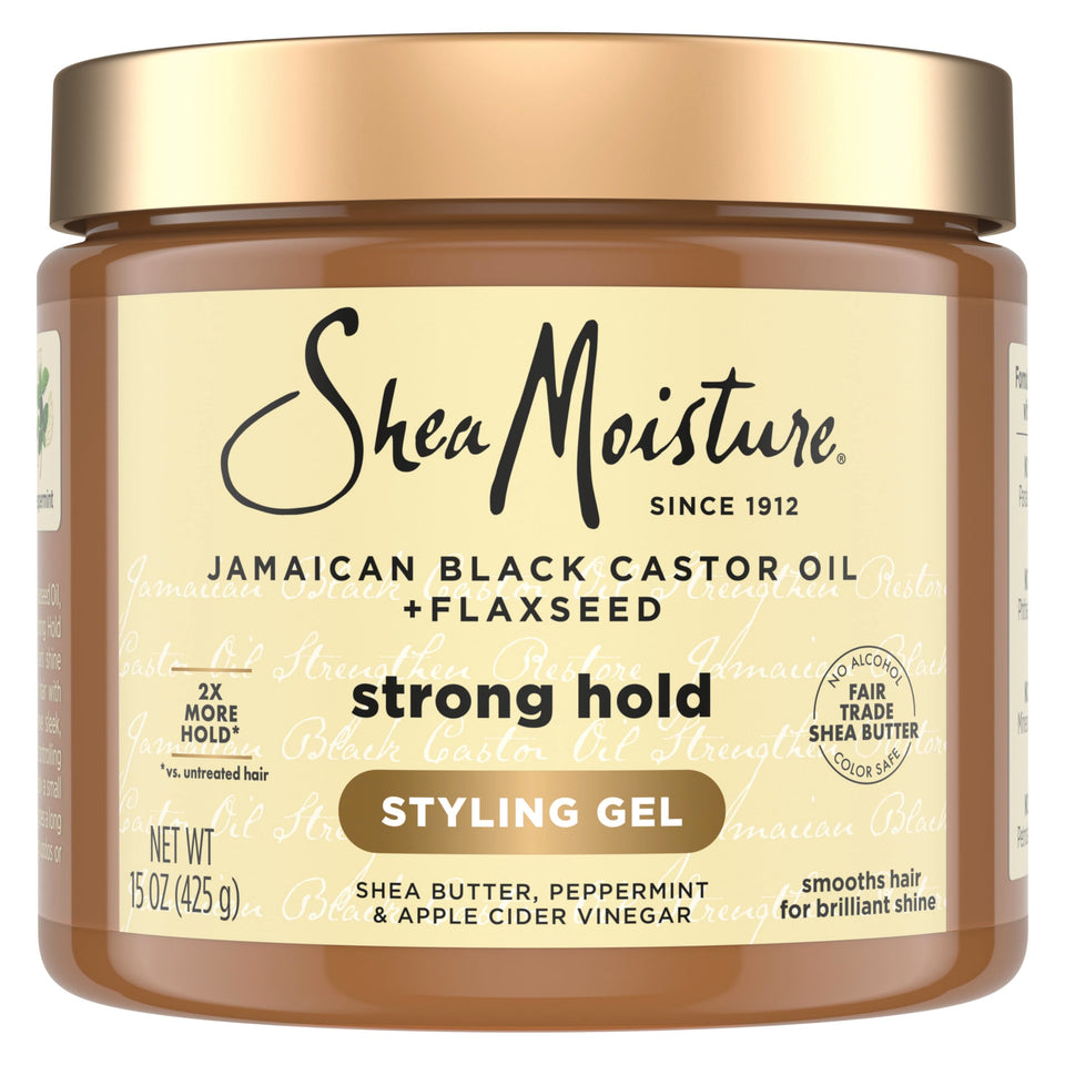 SheaMoisture front jar view showing label and 15oz size with clear hold benefits