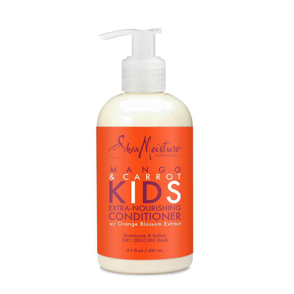 SheaMoisture front packaging showing mango and carrot for gentle detangling