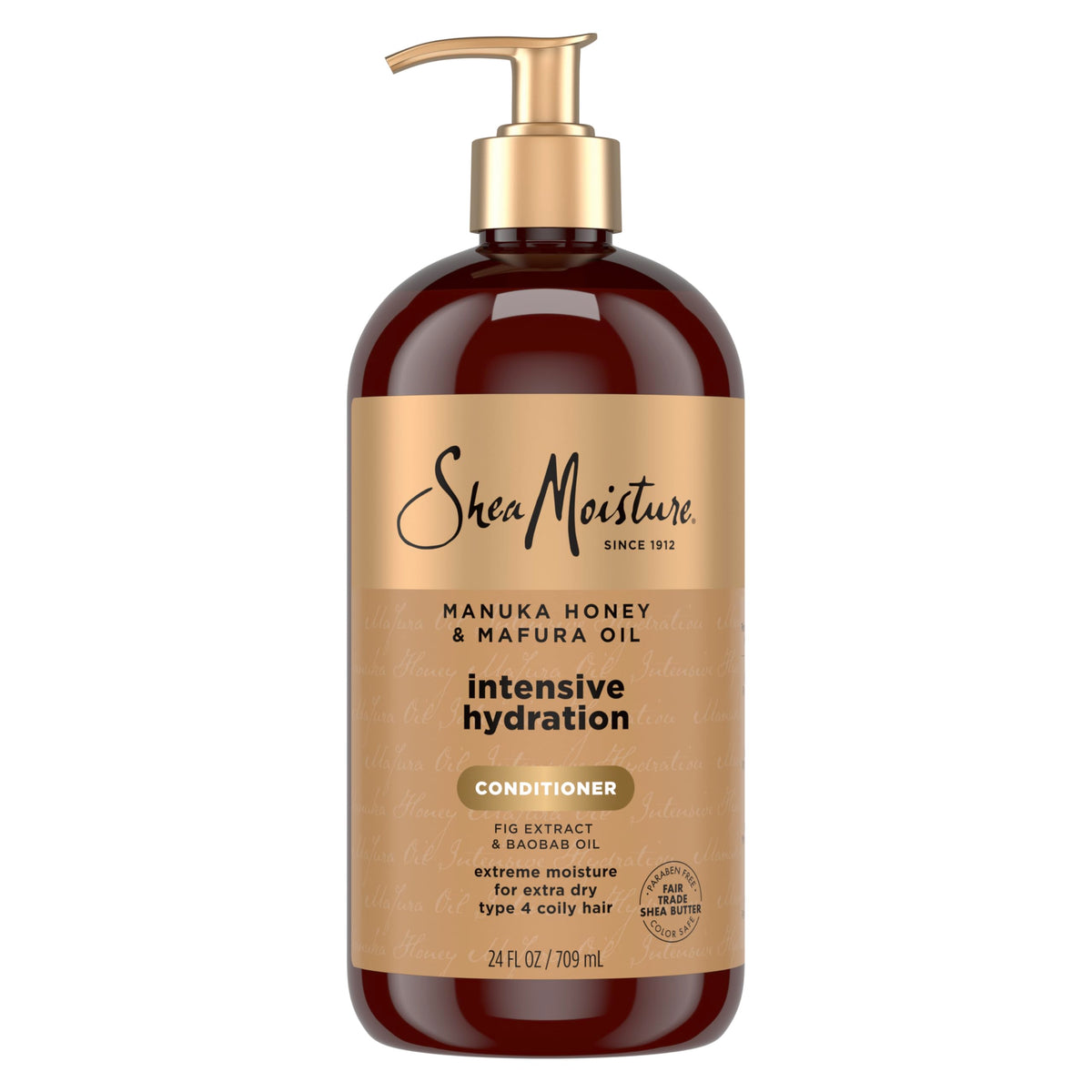 Shea Moisture front packaging showing 24oz bottle and benefits