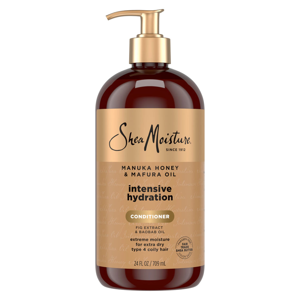 Shea Moisture front packaging showing 24oz bottle and benefits