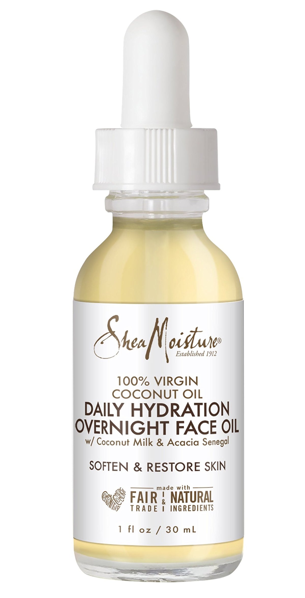SheaMoisture front packaging showing overnight face oil for hydrated skin