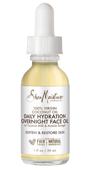SheaMoisture front packaging showing overnight face oil for hydrated skin