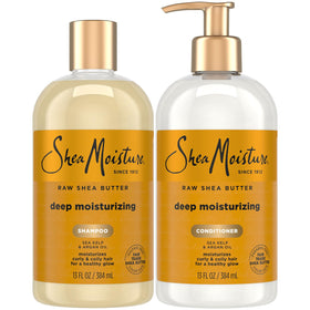 SheaMoisture front packaging showing both 13 oz bottles and product benefits