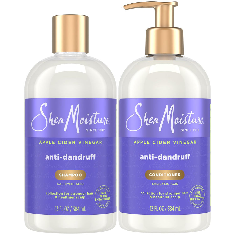 SheaMoisture front packaging showing shampoo and conditioner, clear scalp relief