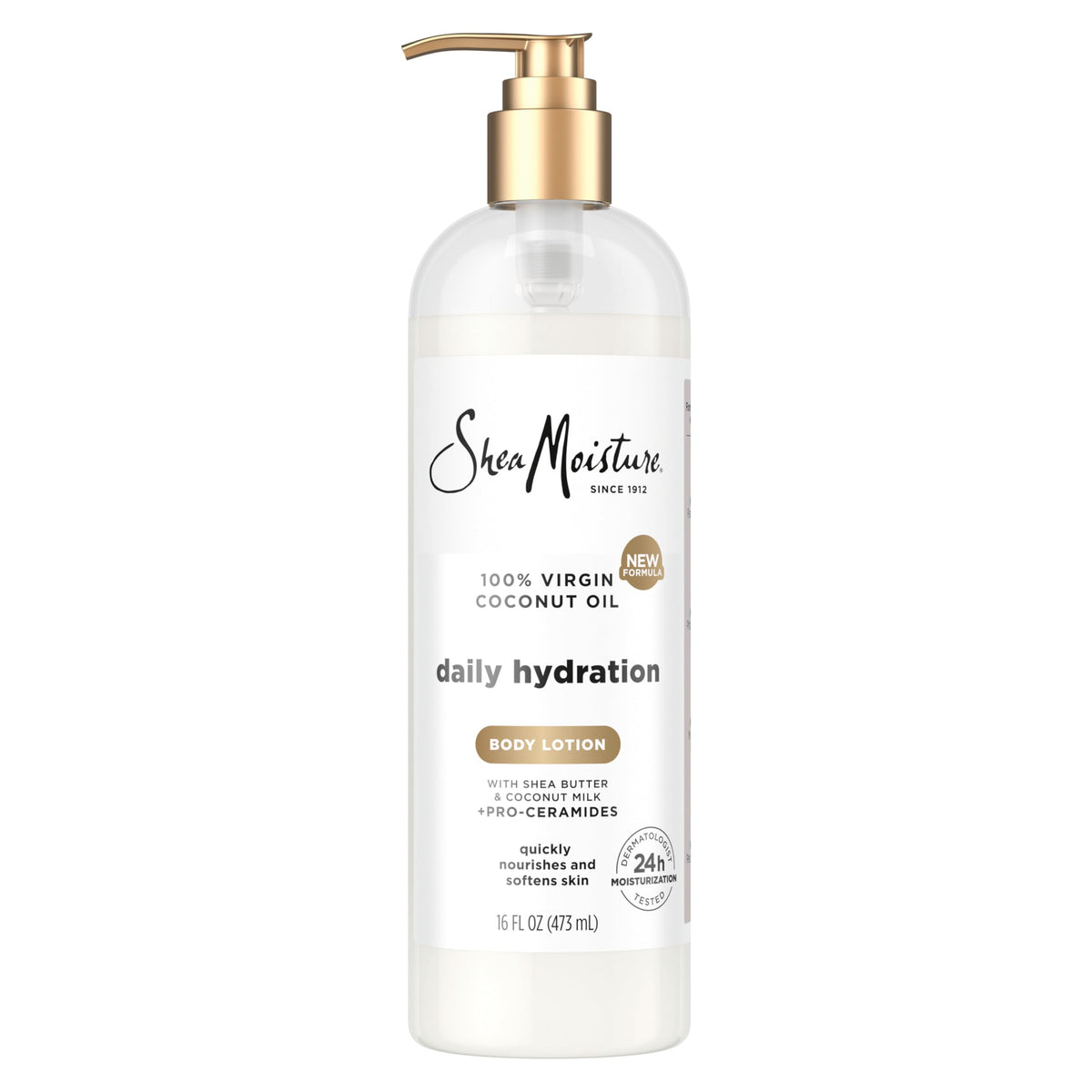 SheaMoisture front pump bottle showing label and size — clear product identity and benefit