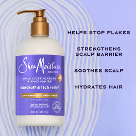 SheaMoisture before and after hair comparison showing reduced flakes and smoothness