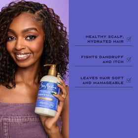 SheaMoisture apple cider vinegar and shea butter ingredients promoting scalp clarity