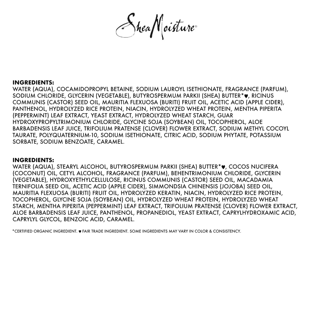 Shea Moisture shea butter and castor oil ingredients promoting nourishment