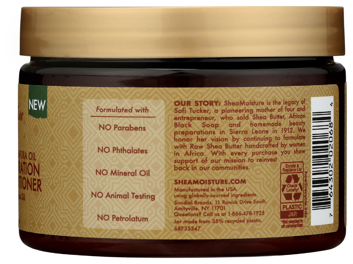 SheaMoisture ingredient label highlighting Manuka Honey and Mafura Oil