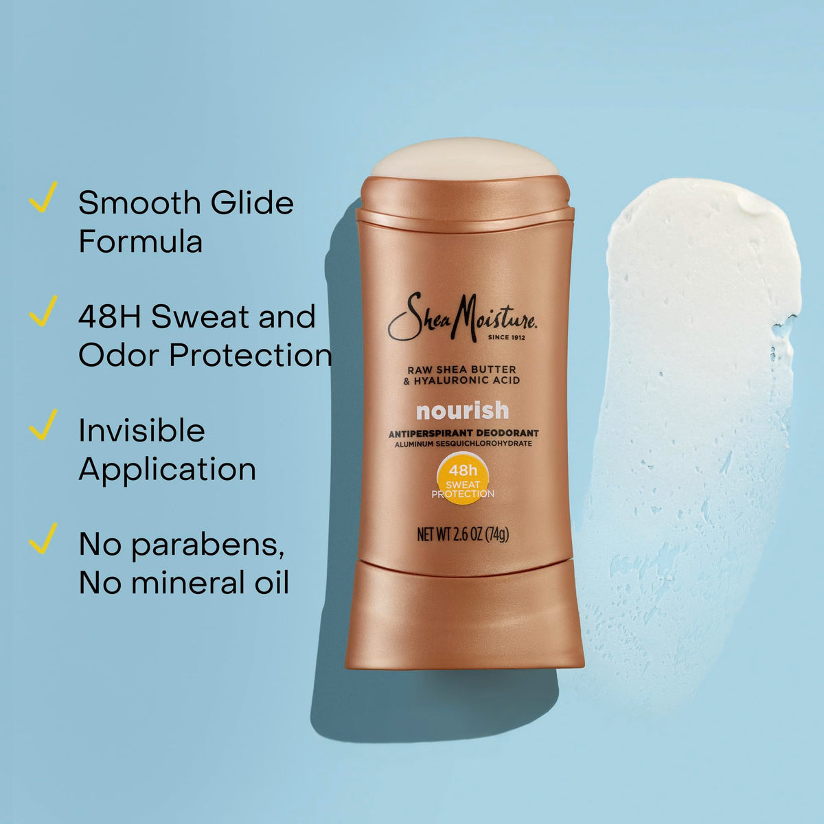 SheaMoisture raw shea butter and hyaluronic acid ingredients highlighting moisturizing care