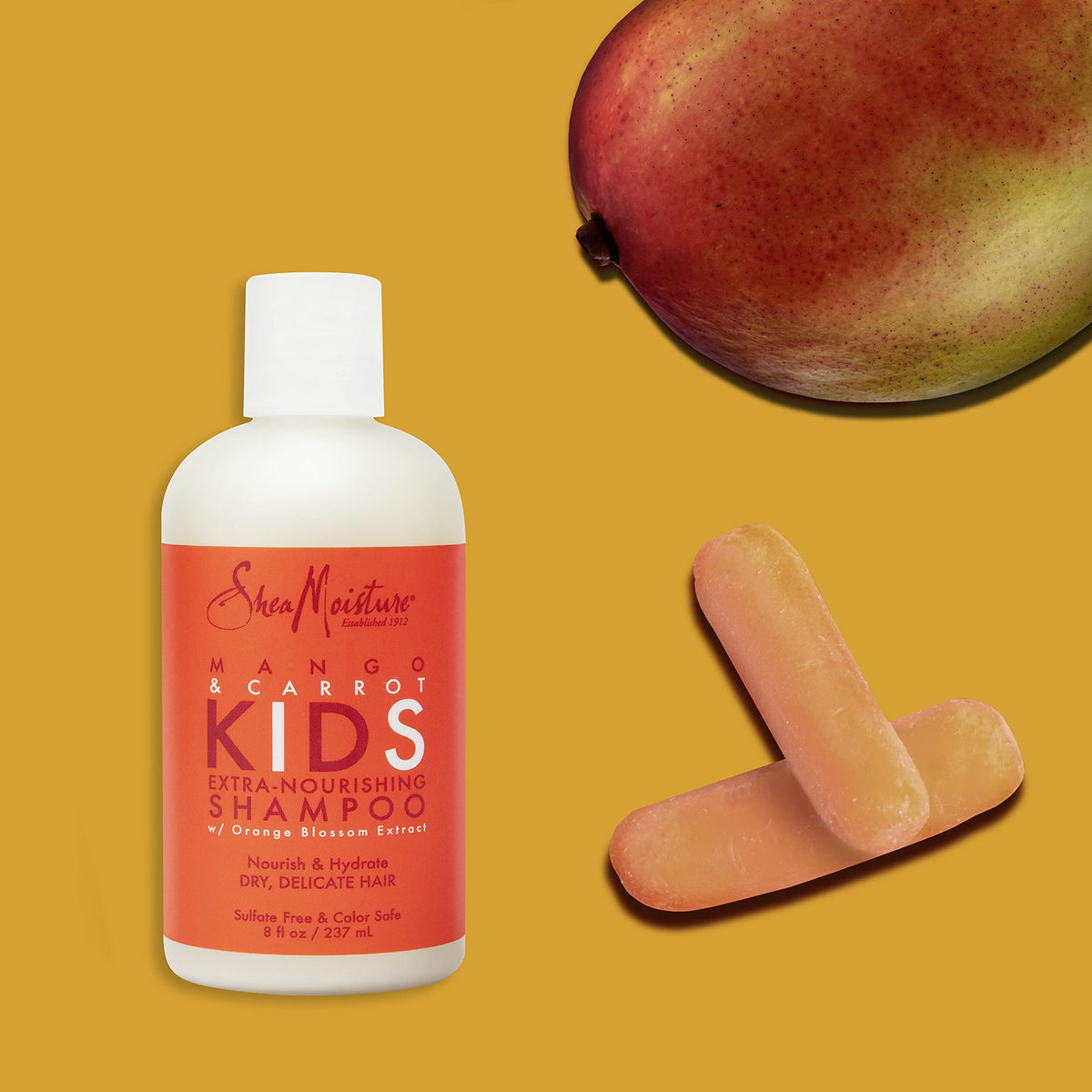 Shea Moisture on bathroom shelf in family setting conveying daily use