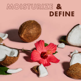 SheaMoisture ingredients coconut and hibiscus shown for moisturizing benefit