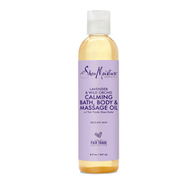 SheaMoisture front bottle packaging showing calming lavender branding and benefits