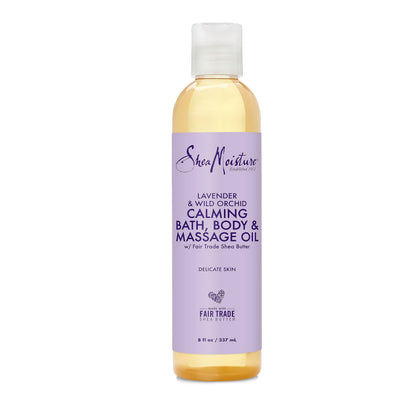 SheaMoisture front bottle packaging showing calming lavender branding and benefits