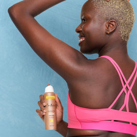 SheaMoisture on a bathroom counter with towel and mirror, lifestyle freshness and daily routine fit