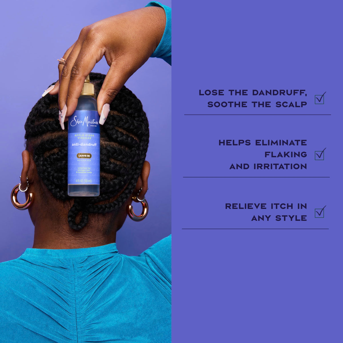 SheaMoisture woman styling hair confidently after scalp treatment