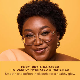 Before and after curls with SheaMoisture masque showing reduced frizz and improved definition