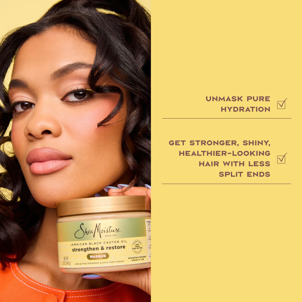 SheaMoisture before-and-after on curly hair showing improved softness