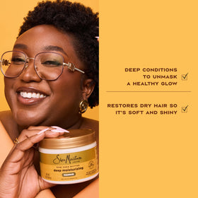 Masque applied to wet curly hair showing SheaMoisture delivering intensive moisture