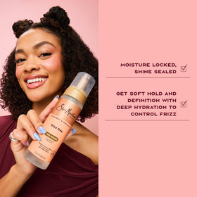 SheaMoisture before and after curls showing reduced frizz and shine