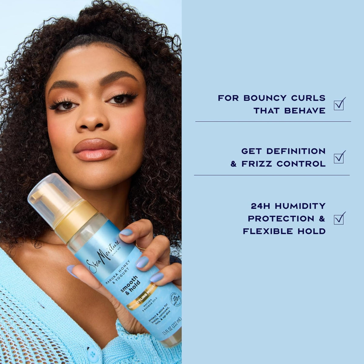 SheaMoisture before and after curls showing enhanced definition and reduced frizz