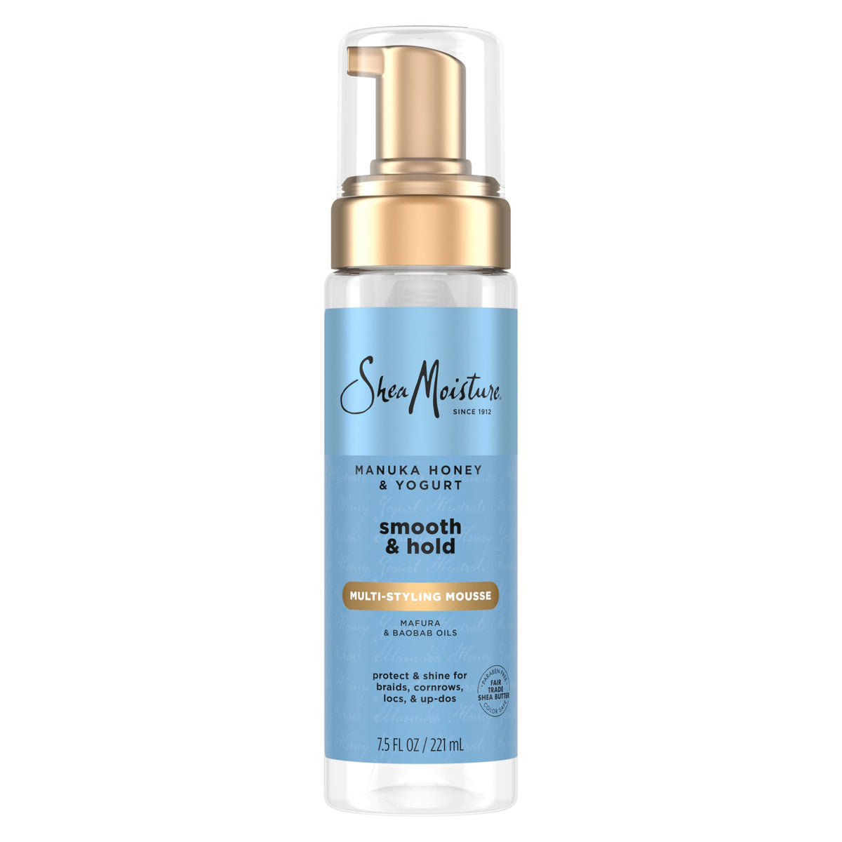 SheaMoisture front packaging showing product and label, clear styling benefit