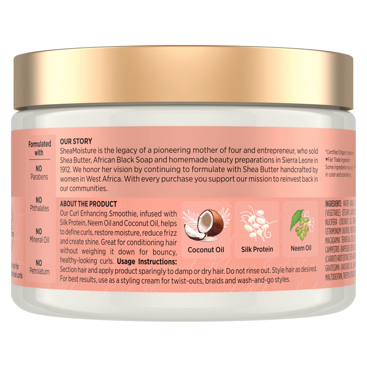 Shea Moisture jar open showing creamy texture and easy application