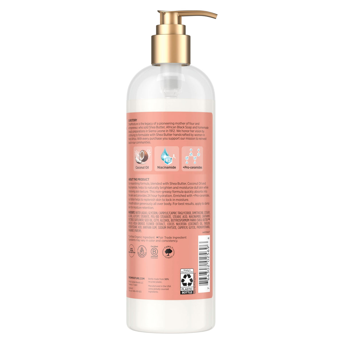 SheaMoisture pump dispense closeup demonstrating controlled, mess-free lotion release