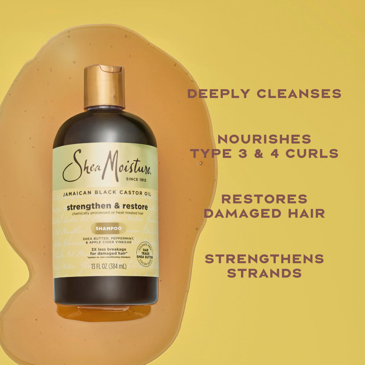 SheaMoisture shampoo in hand during application showing easier distribution benefit