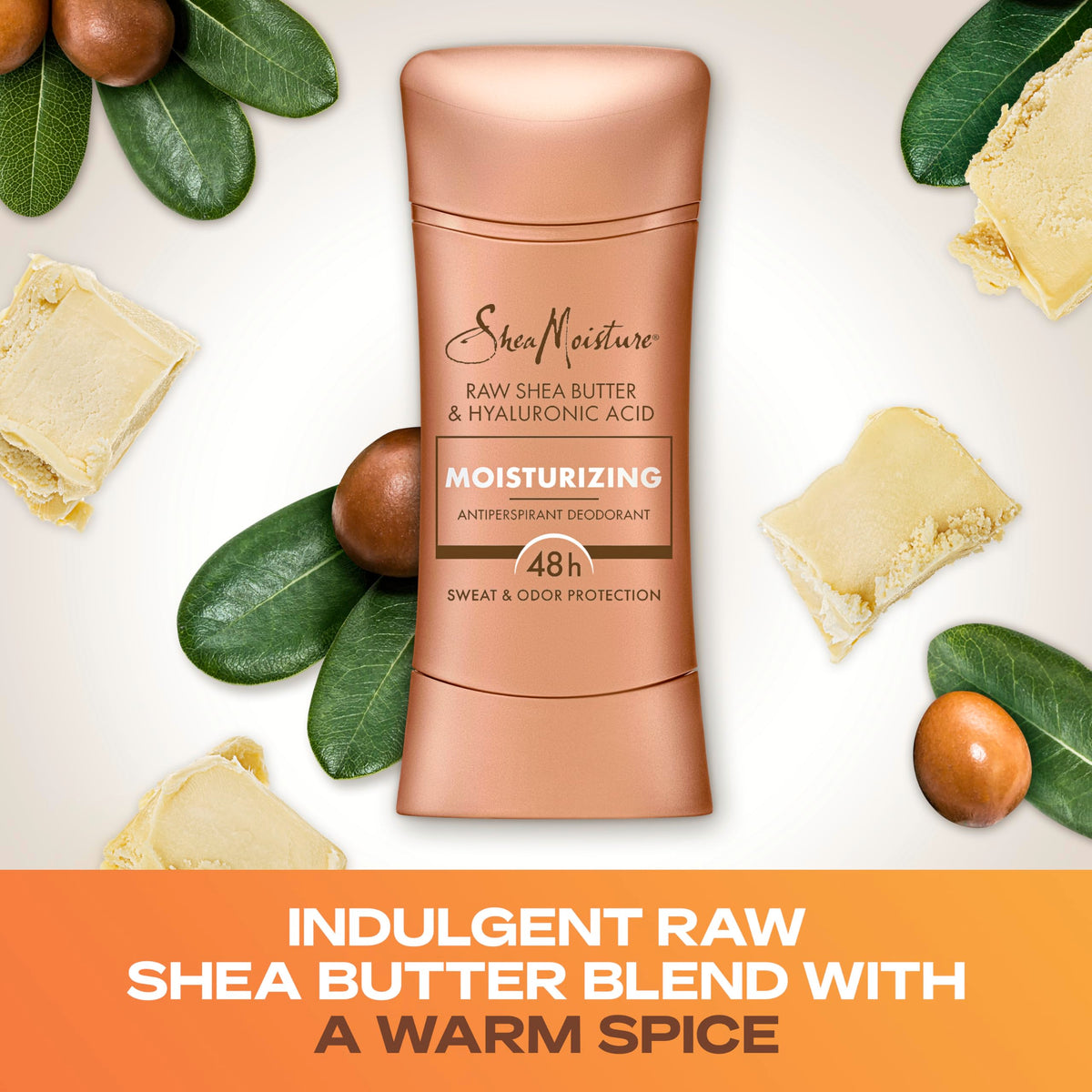 SheaMoisture 2.6 oz stick next to hand showing travel-friendly size and convenience