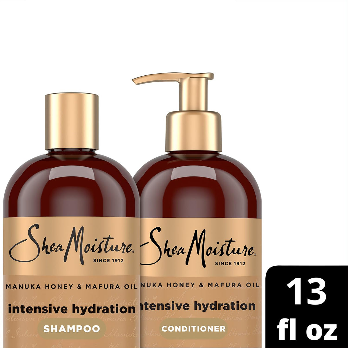 SheaMoisture bottle held in hand showing true 13 oz size
