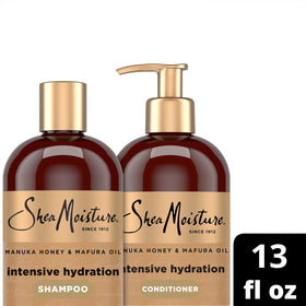 SheaMoisture bottle held in hand showing true 13 oz size